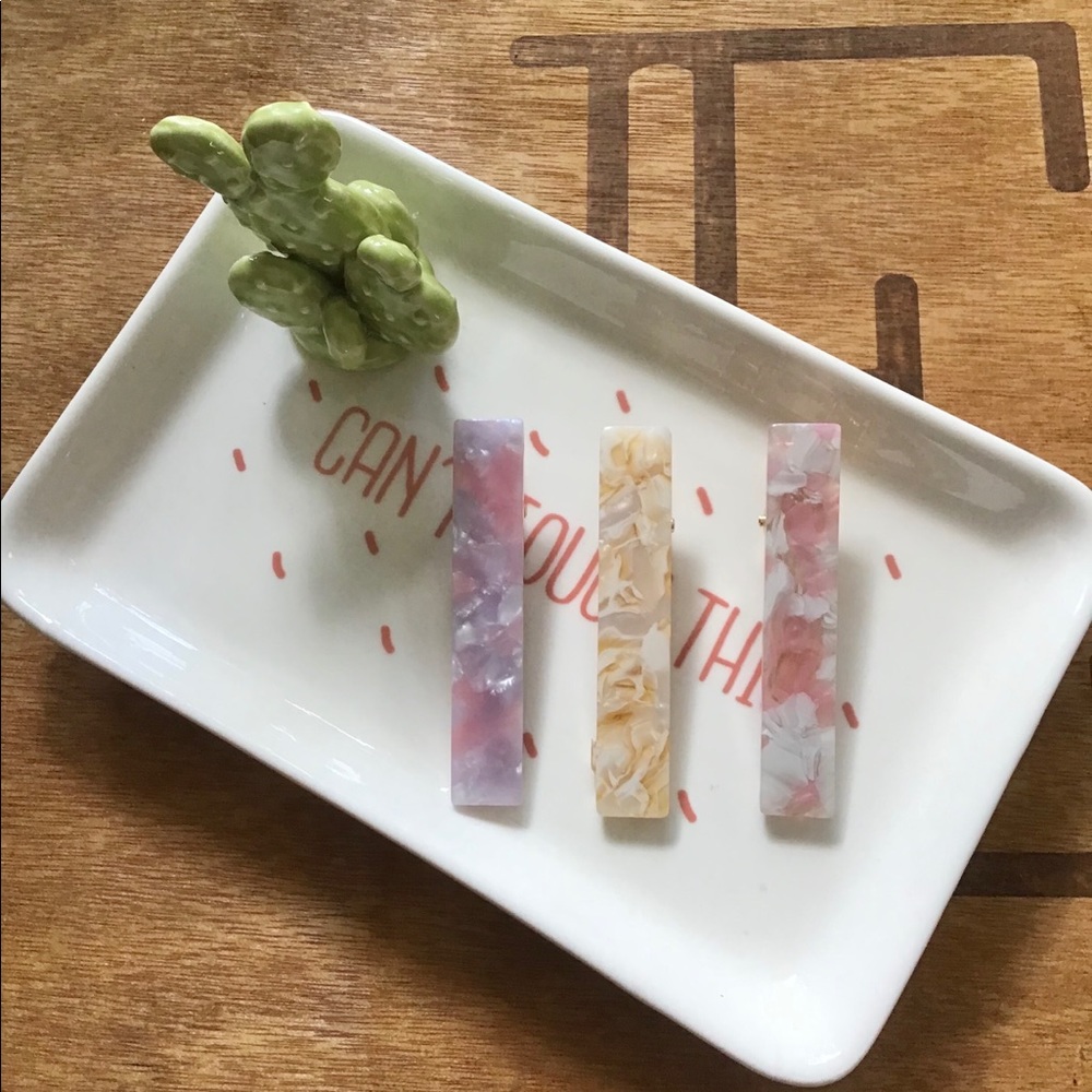 Pink And Yellow Marbled Acrylic Alligator Hair Barrette Clips